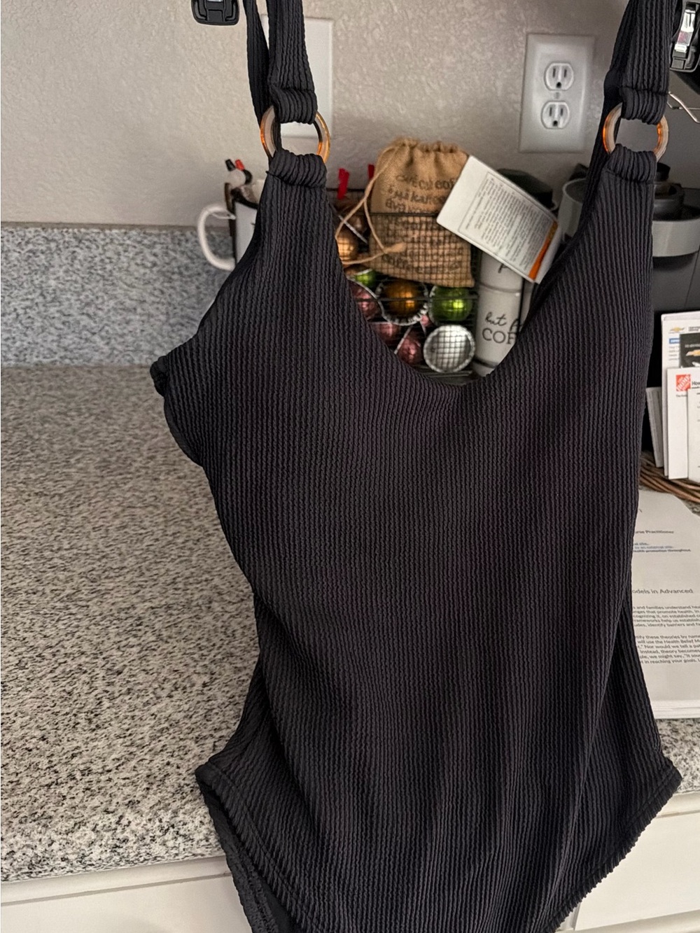 Black Ribbed Tank Top with Ring Strap